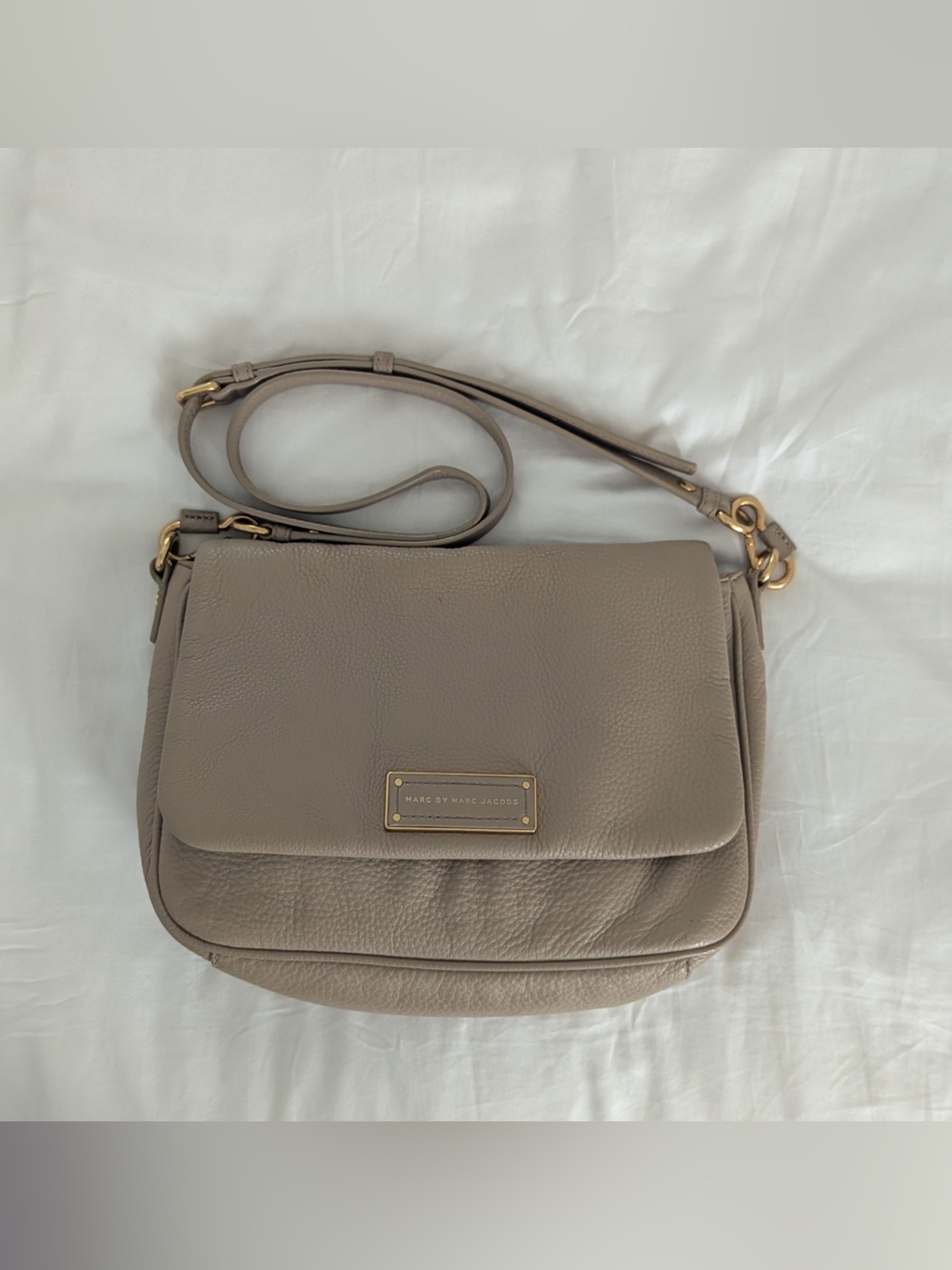 Marc by Marc Jacobs Pebbled Taupe Leather Crossbody with Gold Hardware